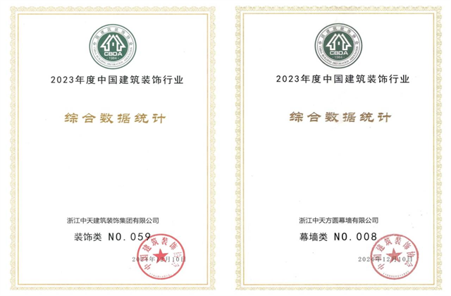 evo视讯装饰集团位列2023年度中国建筑装饰企业百强59位、幕墙百强第8位